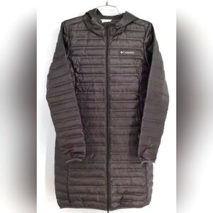 Columbia Omni Heat Black Hooded Quiltee Puffer Long Coat Jacket Women Size M